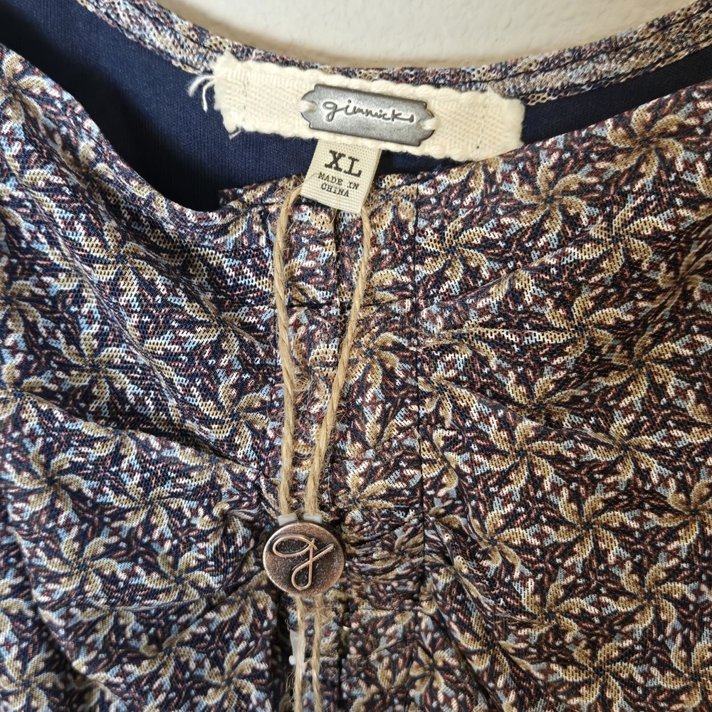 Gimmicks by BKE Boho Floral Mesh Ruched Hook Eye Blouse Womens Sz XL Cottage - Picture 3 of 8